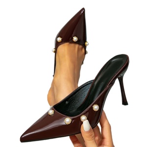 Sandales à plateforme à talons hauts pour femme, couleur perle marron, talons aiguilles tendance pour femme, chaussures d'été en cuir verni - Product Image 5