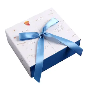 Exquisite Custom Cheap Good Price Luxury Blue-White Double Open Clamshell Valentines Day Gift Box Packaging