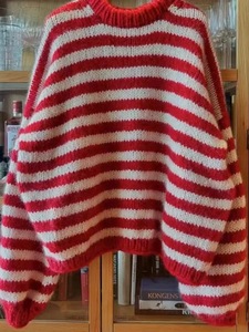 Maglione <span class=keywords><strong>Premaman</strong></span> Invernale da Donna, Morbido e Traspirante, Lavorato a Mano, a Righe Rosse e Bianche - Product Image 5