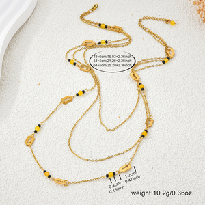 Ensemble de bijoux de mode aux tons or à la mode collier en couches et boucles d'oreilles pendantes avec perles de pierres précieuses pour un usage quotidien et les fêtes - Product Image 4