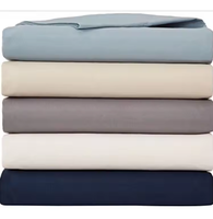Parure de Draps en Coton Égyptien 300 Fils, Douce Comme, 4 Pièces, Drap de Lit en Coton de Couleur Unie avec Taies d'Oreiller