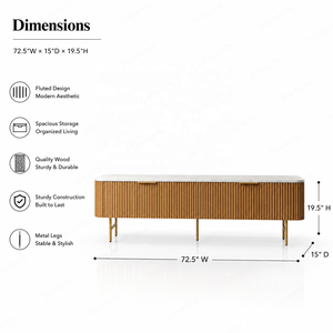 Aparador de lujo Finnley con cubierta de mármol, mueble bajo de madera para TV, consola multimedia, unidad lateral de almacenamiento para televisión - Product Image 6