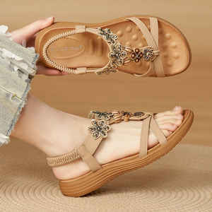 Sandalias Planas Cerradas y Sexys para Mujer, con Decoración de Flores de Pedrería, Correa Elástica en la Parte Trasera, Zapatos de Playa, Sandalias Casuales de Verano - Product Image 4