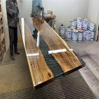 Table de bureau en résine époxy, design spécial haut de gamme en bois de noyer, avec coquille et résine époxy effet rivière bleue et eau claire