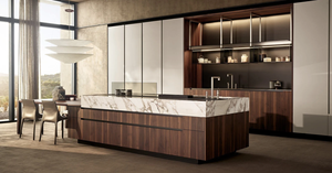 Gabinete de Cocina Moderno de Madera de Palisandro con Encimera de Mármol y Estantes de Vidrio para Uso Residencial de Alta Gama - Product Image 6