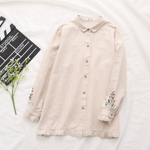 Nuova <span class=keywords><strong>camicia</strong></span> Casual a maniche lunghe ricamata in pizzo di cotone e <span class=keywords><strong>lino</strong></span> - Product Image 3