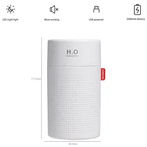 H2o pelembab udara Mini portabel, pembuat kabut ultrasonik bertenaga baterai, dapat diisi ulang USB untuk kamar tidur 750ml