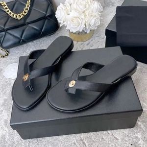 Women's Leather <b>Thong</b> Flip Flops Metal Logo Flat Summer Casual <b>Beach</b> Slippers for Ladies - Product Image 3