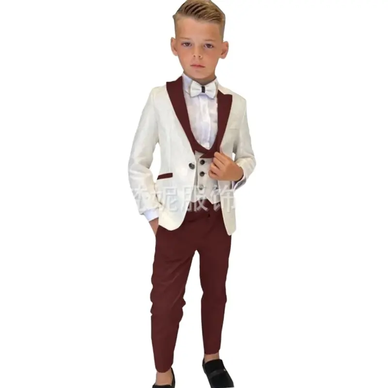 Trắng chàng trai trẻ em phù hợp cho đám cưới prom phù hợp với trang phục chính thức trẻ em TUXEDO trẻ em quần áo phù hợp với thiết lập (áo khoác + quần + vest)