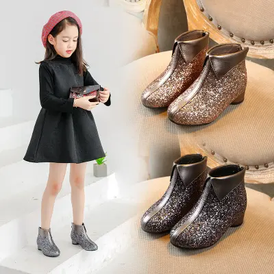 autumn winter new model glitter bling paillette girls casual round toe ankle boots