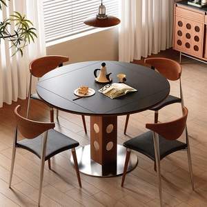 Solid Wood Square Folding Dining <b>Table</b> With Stone Top For <b>Small</b> Spaces - Product Image 2