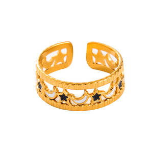 Estilo bohemio claridad ajustable Acero inoxidable colorido estrella Luna índice dedo anillo esmalte estrella anillos abiertos anillos para mujeres niñas - Product Image 5