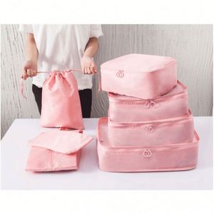 Cubes de rangement de voyage pliables en polyester écologique, lot de 6 pièces avec fermeture éclair, sacs pour chaussures et articles de toilette - Product Image 6