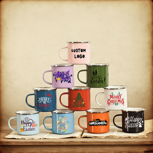 Gift Use Wholesale Sublimation Customized LOGO Printing Camping Cup Reusable Colored Enamel Mug Cup