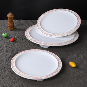 Platos redondos de melamina con diseño de rayas rojas para uso en restaurantes, buffets y fiestas. - Product Image 3