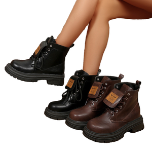 Women <b>Boot</b> <b>Platform</b> Short <b>Boots</b> Autumn Winter New Style <b>Platform</b> Lace-Up Round-Toe British Style Plus Size Slimming Height - Product Image 1