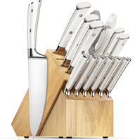 Ensemble de 15 couteaux professionnels en acier inoxydable, accessoires de cuisine, ciseaux, aiguiseur, couteau d'office, couteau de chef, couteau à fruits avec bloc de rangement