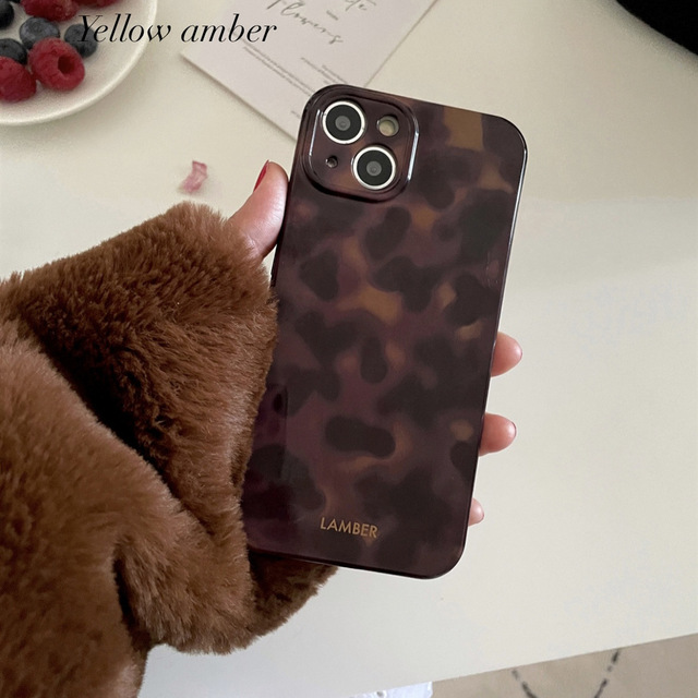 Stylish Dark Color Tortoiseshell Amber Soft Glossy Cover Case for iPhone 16 15 14 13 12 11 Pro Max Shockproof Protective Case