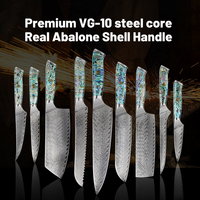 Couteau de Chef Classique Damas 8 Pouces en Acier VG-10 avec Manche en Résine et Véritable Coquille d'Ormeau – Hachoir Professionnel de Haute Qualité