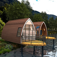 Maison flottante en structure acier, forme arche, préfabriquée, design moderne et compact, certifiée CE, villas résidentielles de luxe durables