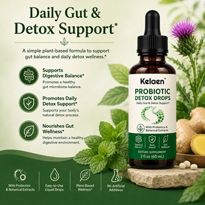 Kelaen Probiotic Detox Drops, complément liquide avec prébiotiques, enzymes digestives et extraits végétaux, 60 mL, soutien digestif quotidien - Product Image 3