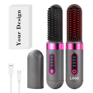 2026 Cordless Mini Portable Home Hair Styling Tool USB LCD Display French Ionic Hair Straightener Brush with Temperature Display - Product Image 1
