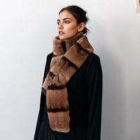 Écharpe longue en fausse fourrure de lapin Rex pour femme adulte, 180 cm, hiver, épaisse, chaude, rayée, en peluche, style coréen, mode fourrure