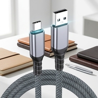 Kabel Tipe-C ke USB-A 10Gbps USB3.2 Gen2 Jaket Anyaman Abu-abu Muda 3A60W Pengisian Cepat Transfer Data