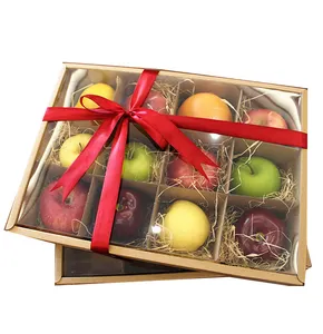 IMEE定制波纹天然水果礼品盒可见盖分隔食品甜品盒大折叠牛皮纸包装盒透明盖