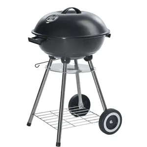 Barbecue personalizzato per cucinare fumatore portatile a carbone con coperchio rotondo doppio ruote Barbecue all'aperto senza fumo in argento griglia a carbone