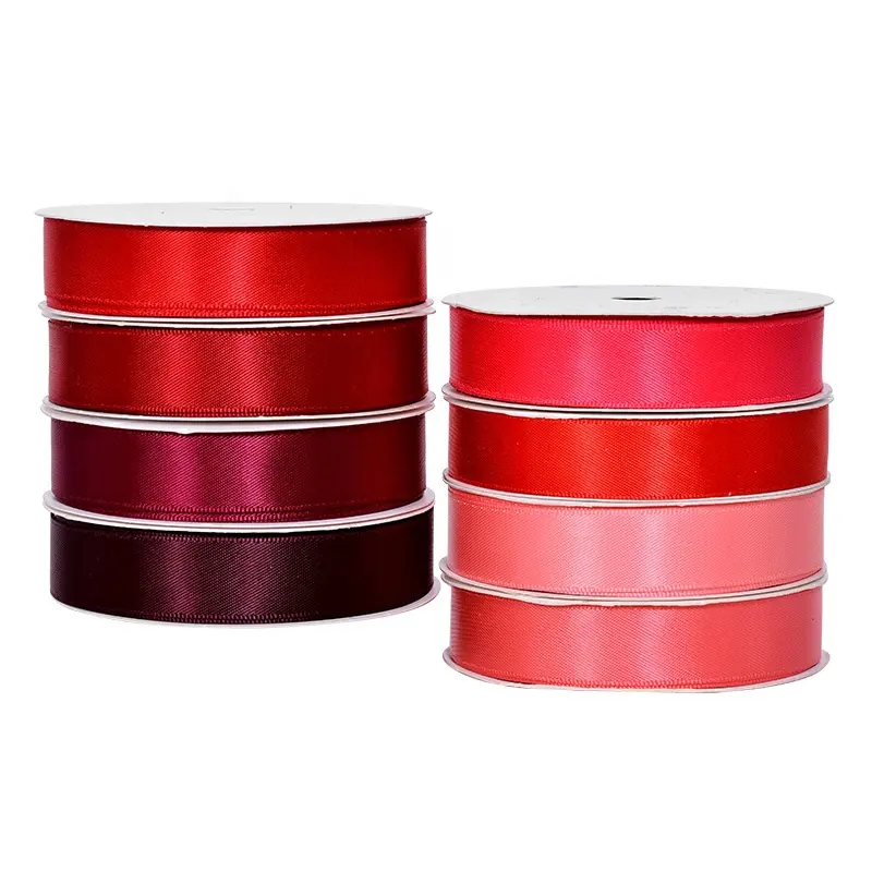 Yama ribbon factory price 196 colors double faces thin red shiny satin ribbon roll for gift packaging