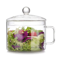 Pot de cuisson en verre résistant à la chaleur fait à la main avec couvercle, compatible avec les cuisinières à gaz, passe au lave-vaisselle, 1000 ml, pour soupes, pâtes, aliments pour bébés