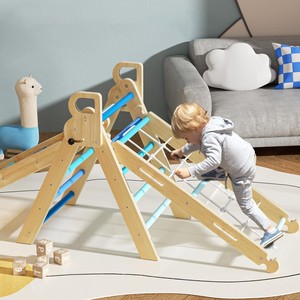 Estructura de juego de madera para escalar en interiores para niños de 4 a 6 años con escalera y puente de cuerda - Product Image 1