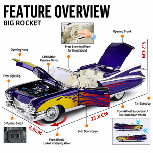 Modellino Auto d'Epoca in Lega Scala 1:24 con Funzione Pull-back, Suono e Luci, Pezzo Decorativo per Casa - <span class=keywords><strong>Cadillac</strong></span> LaCrosse Floral - Product Image 3