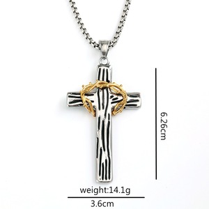 yunnique Stainless Steel <b>Cross</b> Pendant Necklace With Crown Of Thorns For Men Fashion Jewelry Gift Party Occasion - Product Image 5
