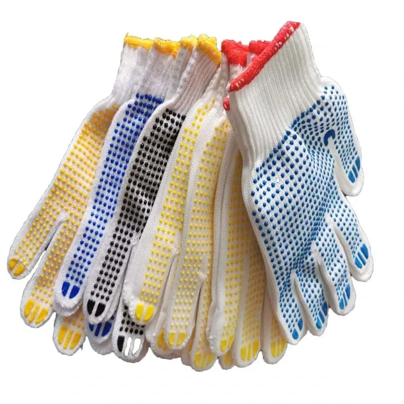 Gant de travail de sécurité de qualité personnalisé Gants tricotés en coton enduit à pois en PVC réutilisables pour le travail