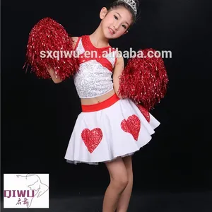 白色和红色亮片舞裙女孩跳舞穿女孩薄纱裙CJ-2017-087