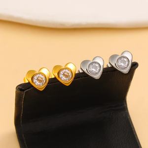 <b>Stud</b> Earrings Stainless Steel 18k Gold Plated Heart Shaped clear Crystal Inlay Polished Hypoallergenic Minimalist for Women - Product Image 4