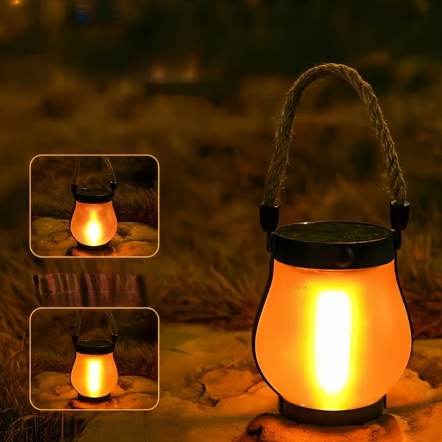 USB Rechargeable Solar Flickering Flame Lanterns IP65 Waterproof LED Multi-Functional Lighting Garden Decoration