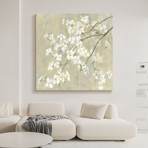 Trang trí tường hoa trắng vẽ tay Hiện Đại-được thực hiện bởi nhà máy nghệ thuật ban đầu thông qua kỹ thuật vẽ tay. - Product Image 2