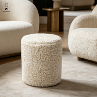 Pouf rond moderne en polaire Teddy, repose-pieds cylindrique pour salon