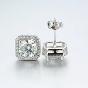 Individuelle runde Diamant-Cluster im Persönlichen Stil VVS D-Farbe Moissanit-Stuck-Ohrringe S925 Sterlingsilber Großhandelspreis Ohrringe