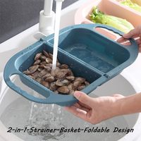 Panier égouttoir pliable 2-en-1 pour évier de cuisine, en plastique, pour laver les fruits et légumes, avec poignée, pour la maison