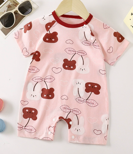 Combinaison d'été respirante à logo personnalisé pour nouveau-nés, 100 % coton, à manches courtes, pyjama bébé tricoté à boutons-pression, vente en gros - Product Image 5