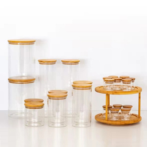 kitchen Food Storage glass jar with bamboo wood lid Glass Jar with lid container