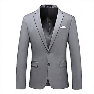 Blazer de Hombre de Un Solo Pecho con Cuello de Solapa, Chaqueta de Traje de Poliéster Antiarrugas, Estilo Británico, Largo Regular - Product Image 1