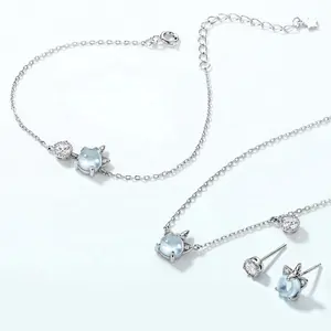 Colar e brincos de prata, moda coreana, bonito, pulseira especial, colar e brincos, conjunto de joias