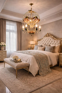 Lustre inspiré du style vintage, en forme de montgolfière, style français, en laiton orné, pour salle à manger et salon parisien - Product Image 2