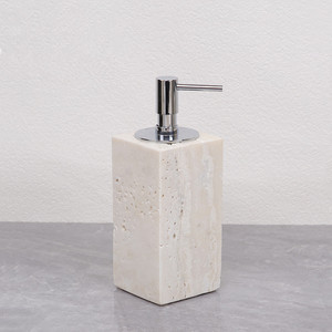 Wholesale Luxury Natural Travertine Stone Marble <strong>Ceramic</strong> Soap Dispenser Dish Bathroom Vanities <strong>Accessories</strong> Set - Product Image 3