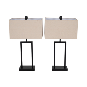 Lampade da tavolo moderne con base in metallo e paralume in lino per l'arredamento di camera da letto e soggiorno - Product Image 1